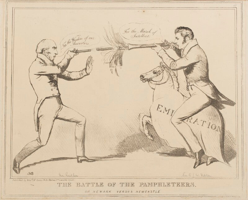 The battle of the pamphleteers or newark versus newcastle (michael thomas sadler; sir robert john wilmot horton) npg d40939