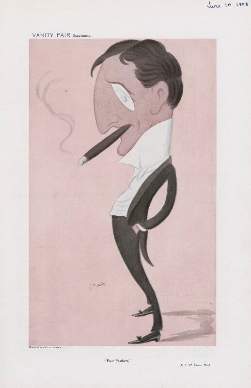 Alfred edward woodley mason ('men of the day. no. 1122. "four feathers."') npg d45436