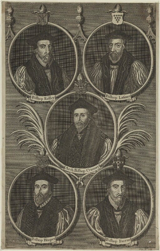 5 bishops including nicholas ridley, hugh latimer, thomas cranmer, john hooper and robert farrar npg d24926