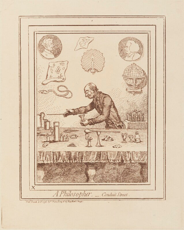'a philosopher, conduit street' (joseph priestley (in portrait); adam walker) npg d14797