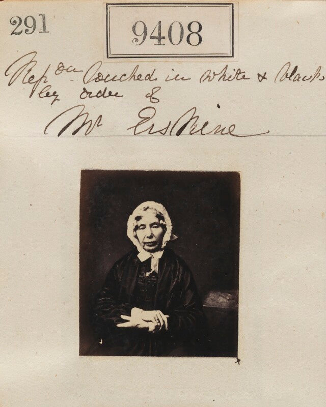 'reproduction touched in white & black by order of mr erskine' npg ax59214