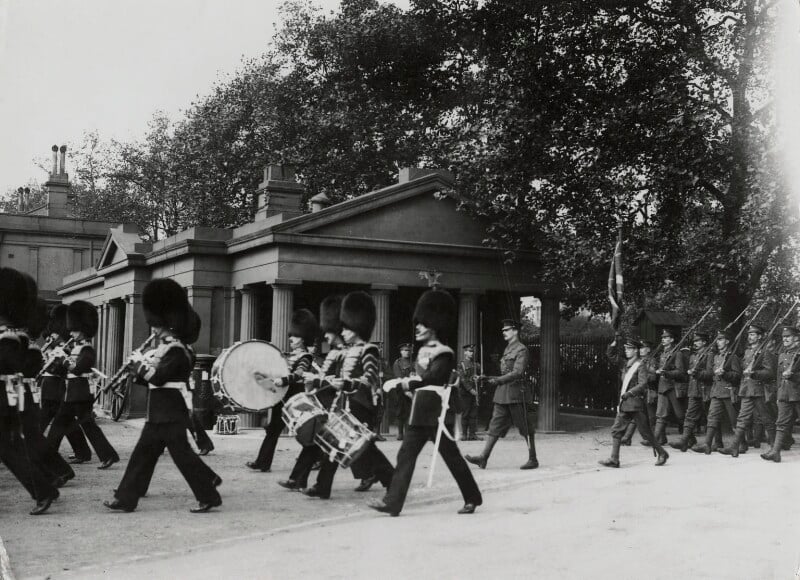 Prince edward, duke of windsor (king edward viii) carrying the regimental colours in a parade of the grenadier guards npg x28393