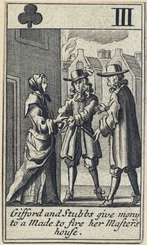 'gifford and stubbs give mony to a made to fire her master's house' (father gilford; mr stubbs; elizabeth oxley) npg d23013(k)