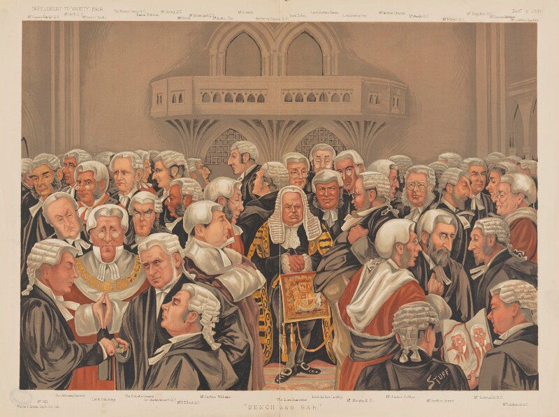 "bench and bar" (sir charles frederick gill; horace davey, baron davey sir charles edward pollock and 38 others) npg d44571