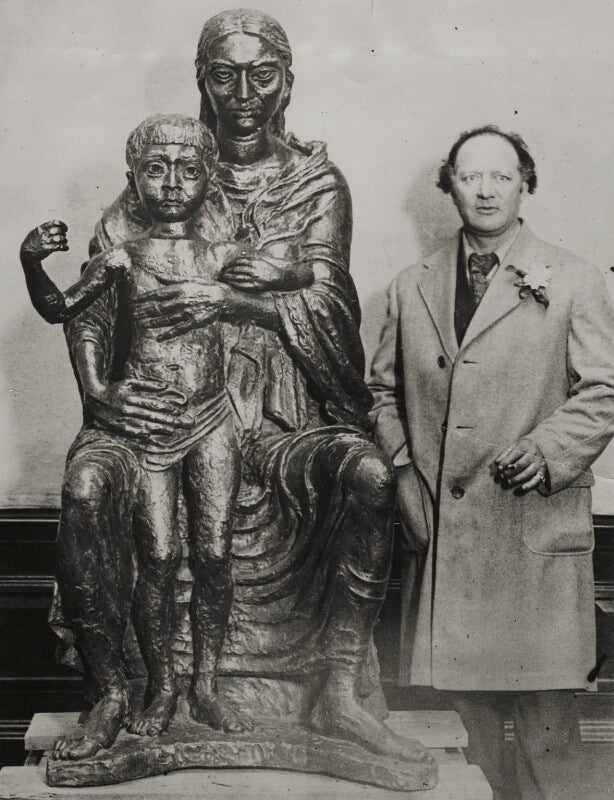 Jacob epstein with his bronze sculpture of the 'madonna and child' npg x196120
