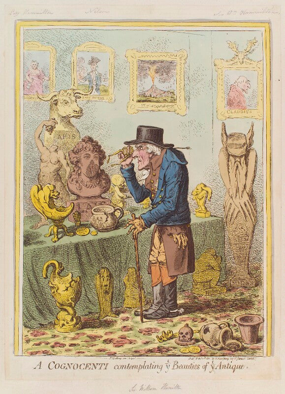 A cognocenti contemplating ye beauties of ye antique (emma hamilton; horatio nelson; sir william hamilton) npg d12755