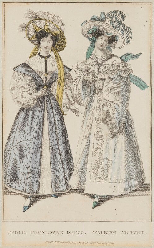 French fashions, july 1829. 'public promenade dress. walking costume' npg d47647
