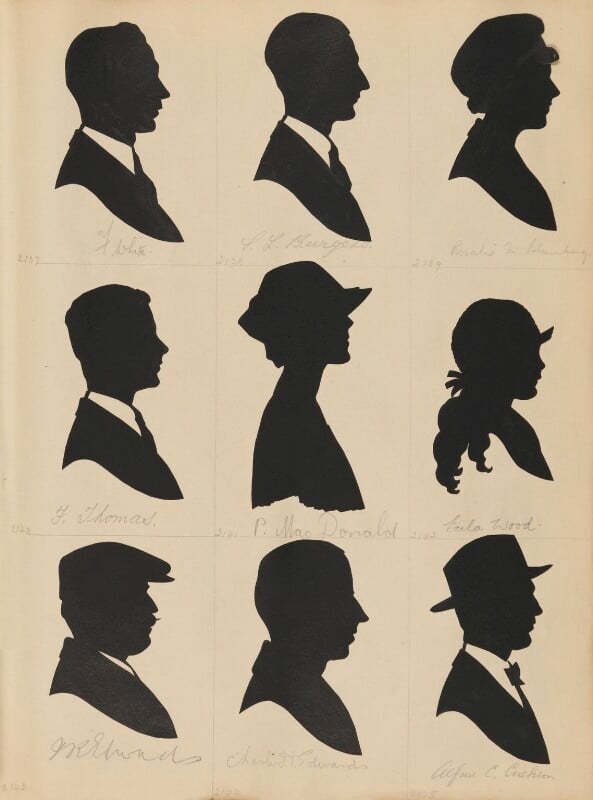 Tourists on the west pier, brighton (f. white; s.l. burgess; rosalie may blumberg; f. thomas; p. macdonald; ecila wood; n.r. edwards?; charles h. edwards; alfred c. cushion) npg d46506