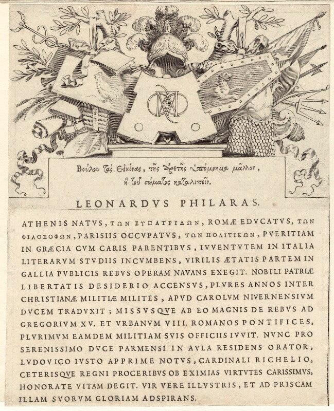 Text (in latin and greek) relating to the life of leonard philaras npg d29243