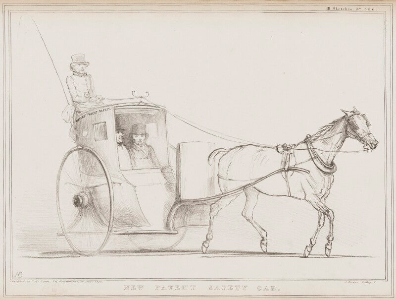New patent safety cab (daniel whittle harvey; sir robert peel, 2nd bt; john russell; 1st earl russell) npg d41530