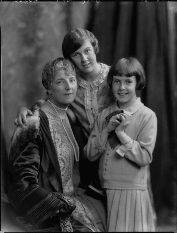 Ethel clara (née haszard), lady parr with her daughters, marie elizabeth betty seifert (née parr) and christine ethel hornby (née parr) npg x69140