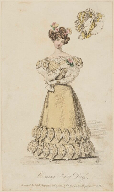 'evening party dress invented by miss pierpoint', august 1827 npg d47588
