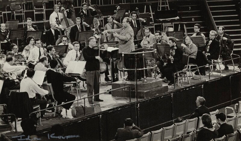 Yehudi menuhin in rehearsal with an orchestra npg x128673