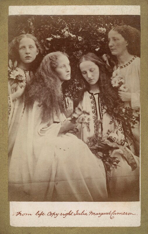 'the rosebud garden of girls' (eleanor dora ('nelly') maccallum (née fraser tytler); mary seton watts (née fraser tytler); christina catherine liddell (née fraser tytler); etheldred ('ethel') fraser tytler) npg x18070
