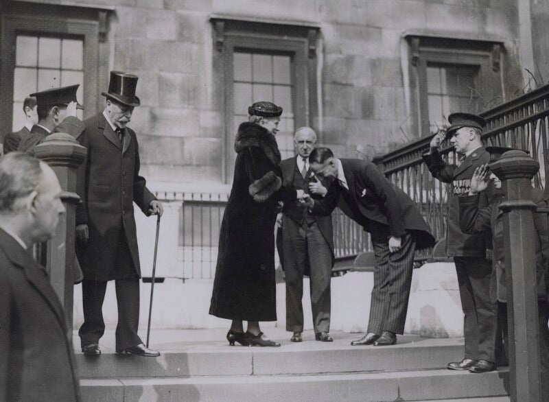 Group outside the national gallery including king george v, queen mary and sir philip albert gustave david sassoon, 3rd bt npg x137827