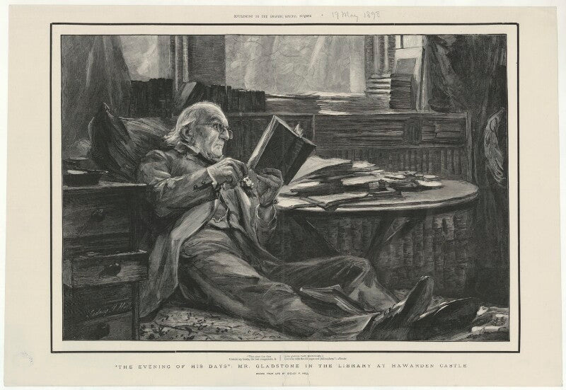 William ewart gladstone ('the evening of his days: mr gladstone in the library at hawarden castle') npg d34518