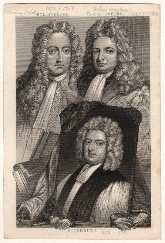 Henry st john, 1st viscount bolingbroke; robert harley, 1st earl of oxford; francis atterbury npg d17870