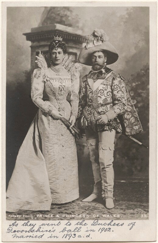 Queen mary when duchess of york as a lady of the court of marguerite de valois and king george v when duke of york as george clifford, earl of cumberland npg x193278