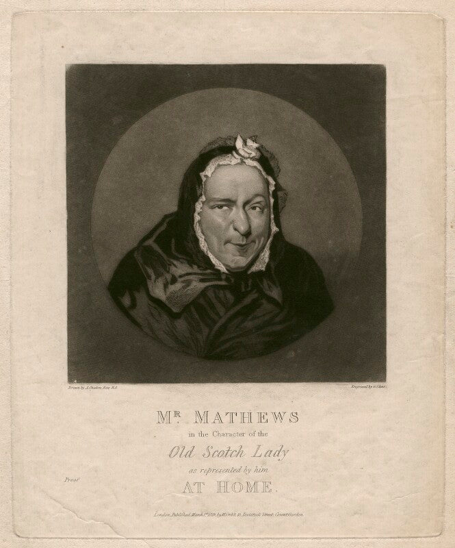 Charles mathews as the old scotch lady in 'at home' npg d3684