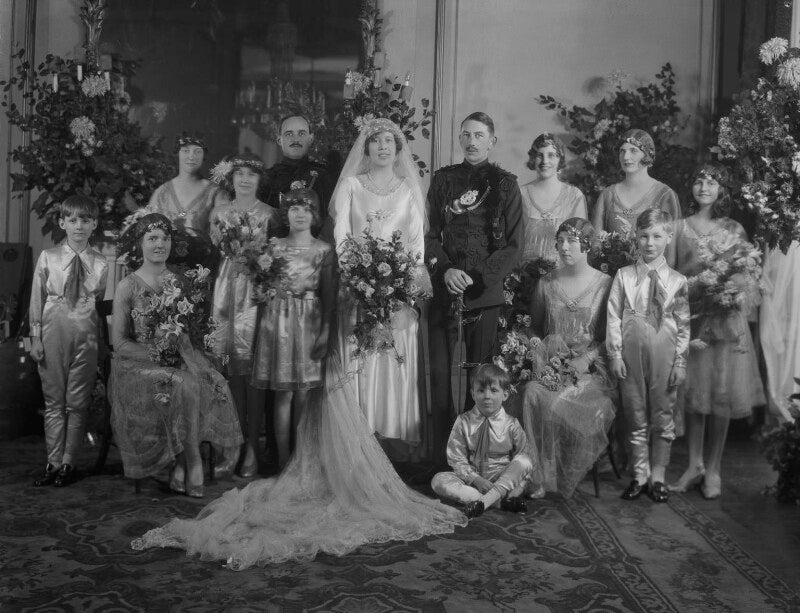 Edward percy aymer des graz, rhona felicia des graz (née lloyd mostyn) and wedding party npg x184628