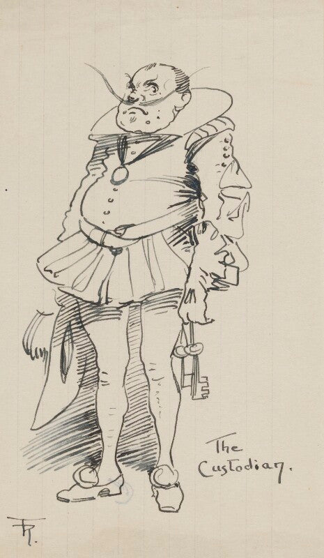 Comic sketch; 'the custodian' (unknown sitter) npg d43196