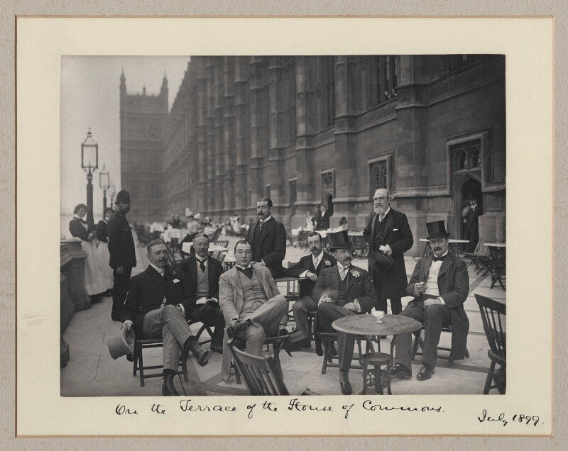 'on the terrace of the house of commons' (including sir james fortescue flannery, 1st bt and sir ernest francis swan flower) npg x134982