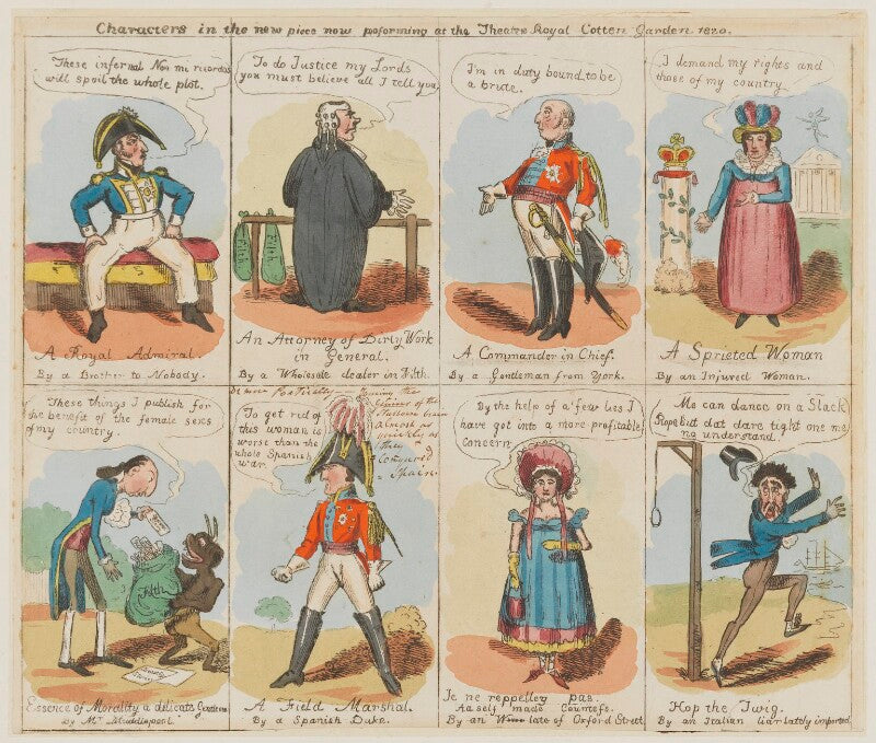 Characters in the new piece now performing at the theatre royal cotten garden 1820 npg d46025a