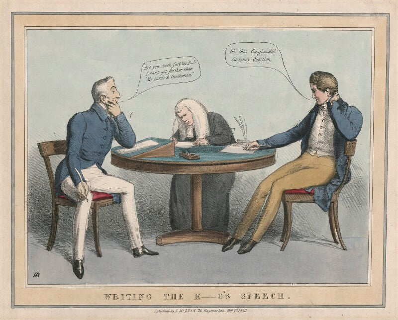 Writing the k g's speech (arthur wellesley, john singleton copley, baron lyndhurst; 1st duke of wellington; sir robert peel, 2nd bt) npg d48802