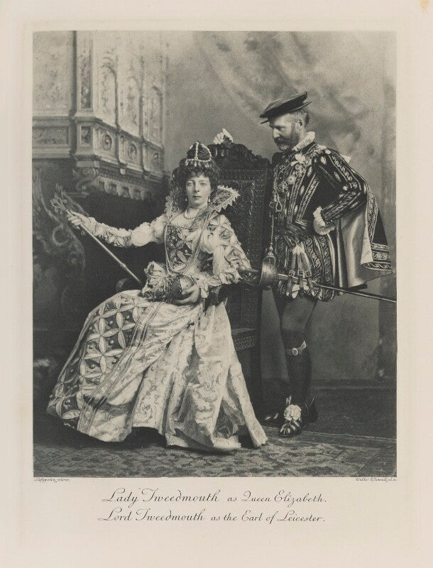 Fanny octavia louisa (née spencer churchill), lady tweedmouth as queen elizabeth i; edward marjoribanks, 2nd baron tweedmouth as the earl of leicester npg ax41257