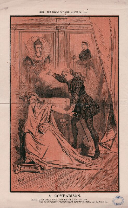 'a comparison' (queen elizabeth i; queen victoria; britannia; ellen terry as hamlet) npg d47435