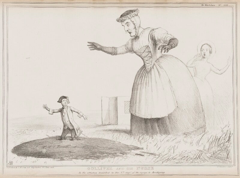 Gulliver and his nurse (william lamb, 2nd viscount melbourne; arthur wellesley, 1st duke of wellington; queen victoria) npg d41529