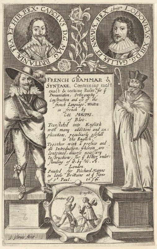 King charles i and louis xiii of france in maupas's ''a french grammar & syntaxe'' npg d26388