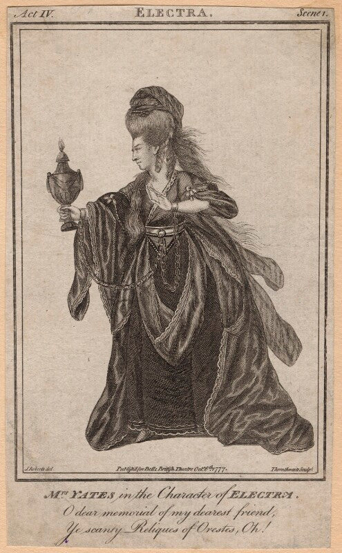 Mary ann yates as electra in thomas francklin's 'orestes' (after voltaire) npg d8944