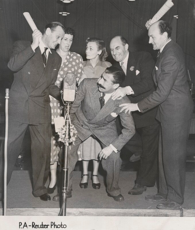 The cast of 'much binding in the marsh' during rehearsal (richard bernard ('stinker') murdoch; diana morrison; barbara leigh; sam costa; kenneth horne; (william) maurice denham) npg x198426