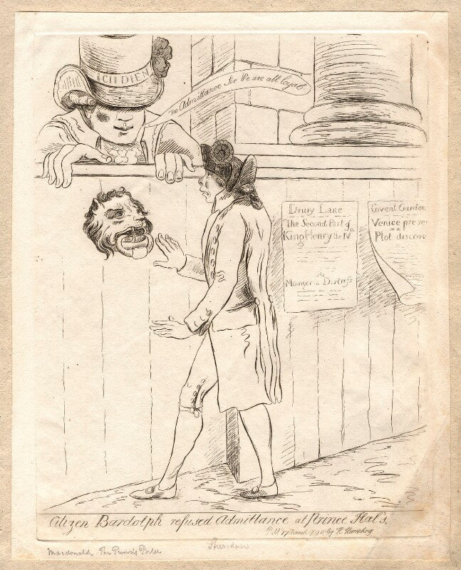'citizen bardolph refused admittance at prince hal's' (samuel mcdonald; richard brinsley sheridan) npg d9551