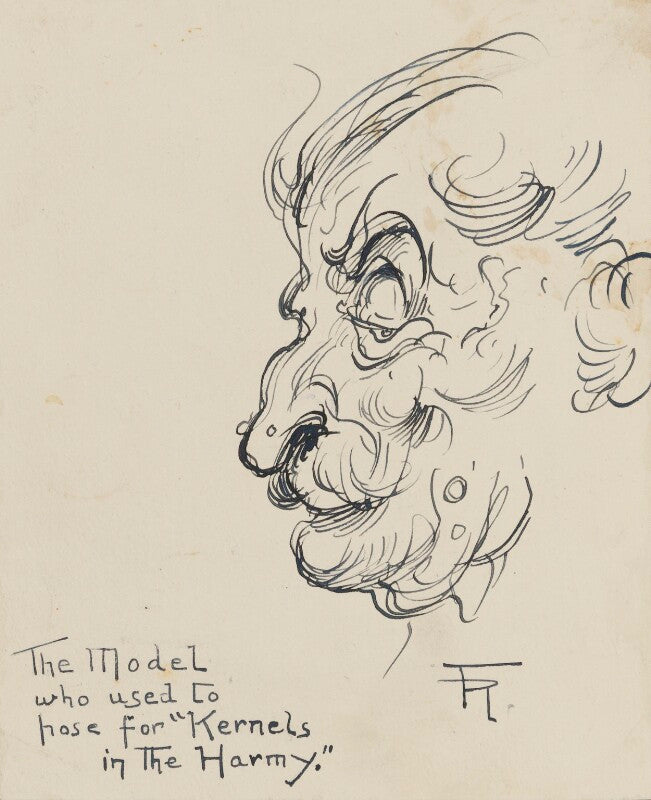 Comic sketch; 'the model who used to pose for "kernels in the harmy."' (unknown sitter) npg d43206