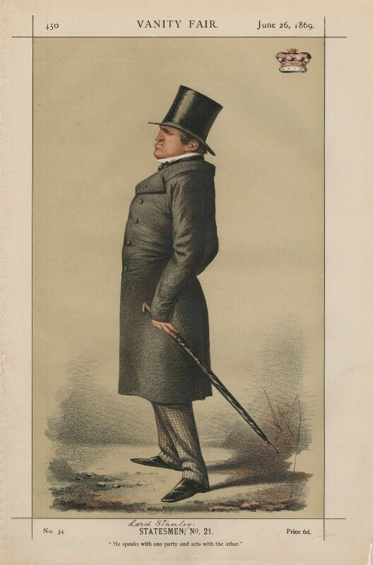 Edward henry stanley, 15th earl of derby ('statesmen, no. 21. "he speaks with one party and acts with the other."') npg d43385