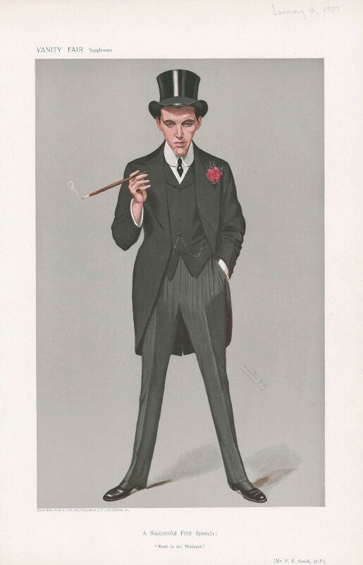 Frederick edwin smith, 1st earl of birkenhead ('men of the day. no. 1049. "a successful first speech: 'moab is my washpot.'"') npg d45363