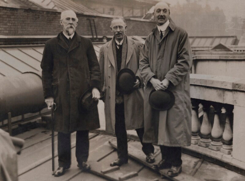 Harold lee dillon, 17th viscount dillon; james donald milner; hon. frederick henry arthur wallop on the roof of the national portrait gallery npg x182300