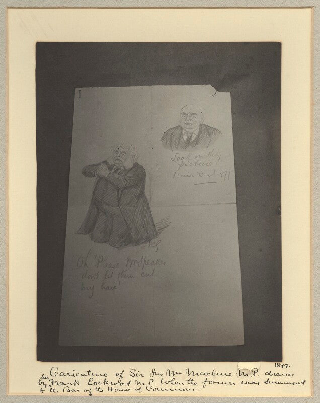 'caricature of sir john william maclure mp drawn by sir frank lockwood mp when the former was summoned to the bar of the house of commons' npg x128596