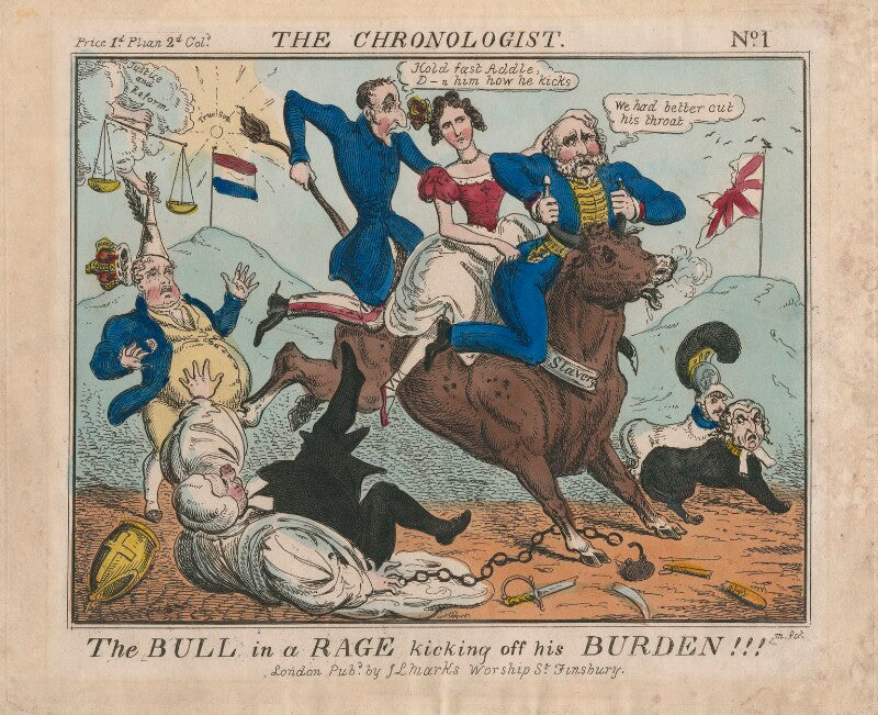 The bull in a rage kicking off his burden!!! npg d48862