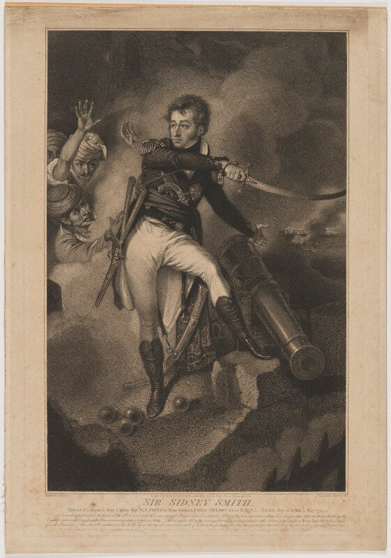 Sir sidney smith; possibly ahmad pasha al jazzar ('jazzar or djezzar pasha') and two unknown men npg d41786