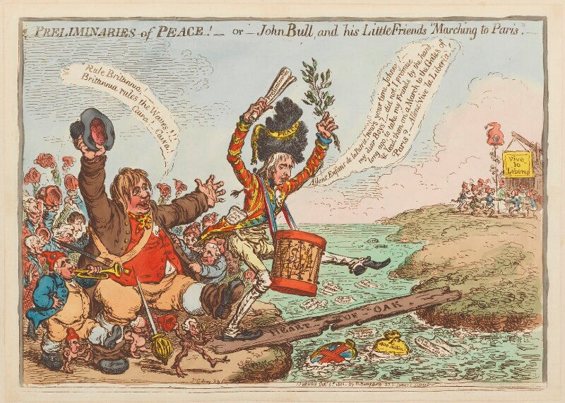 'preliminaries of peace! or john bull, and his little friends "marching to paris"' npg d12768