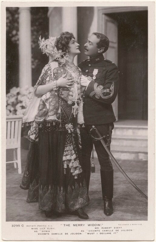 Lily elsie as 'sonia' and robert evett as 'vicomte camille de jolidon' in 'the merry widow' npg x201052