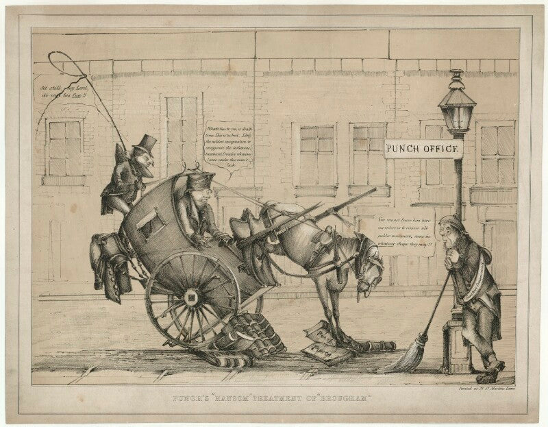 Punch's "hansom" treatment of brougham (henry brougham, 1st baron brougham and vaux) npg d32198