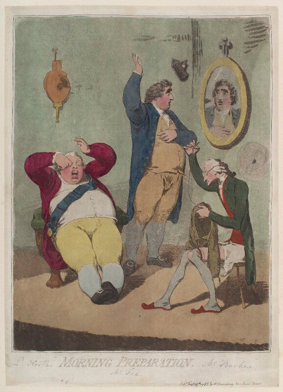 'morning preparation' (frederick north, 2nd earl of guilford; charles james fox; edmund burke) npg d12348