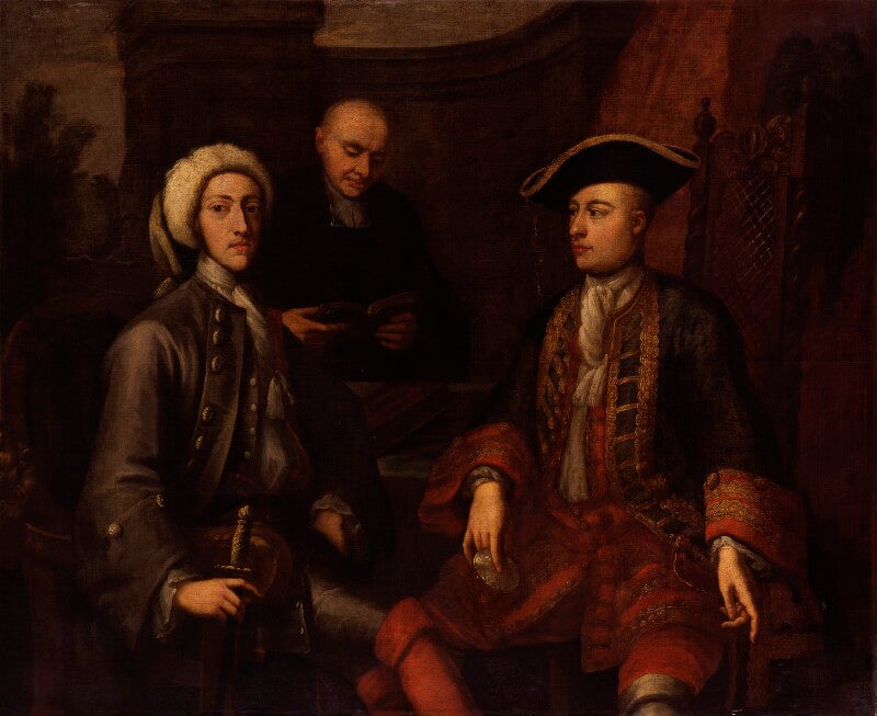 Three unknown men, of which two formerly known as john montagu, 2nd duke of montagu, james o'hara, 2nd baron tyrawley npg 2034
