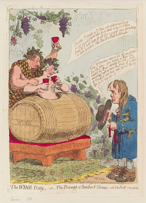 'the wine duty; or the triumph of bacchus & silenus; with john bulls remonstrance' npg d12567