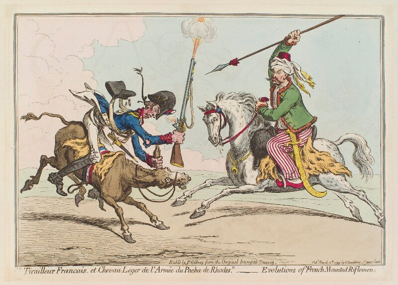 '"tirailleur francais, et chevau leger de l'armée du pacha du rhodes" evolutions of french mounted riflemen' npg d12679