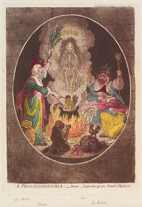 'a phantasmagoria; scene conjuring up an armed skeleton' npg d12799